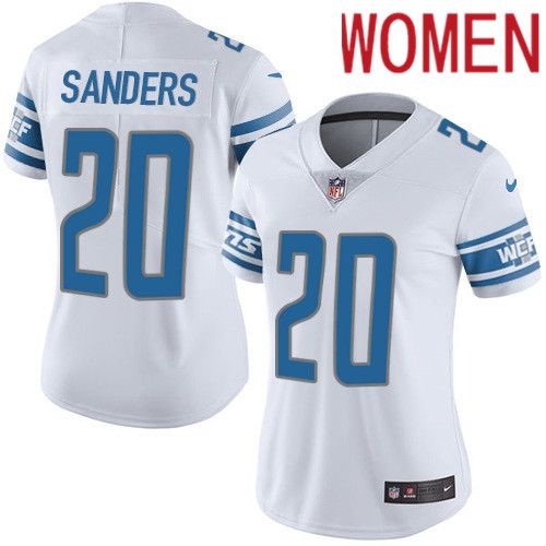 Women Detroit Lions #20 Barry Sanders Nike White Vapor Limited NFL Jersey->women nfl jersey->Women Jersey